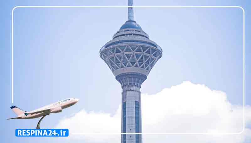 برج میاد تهران با یک هواپیما کوچک در حال پرواز